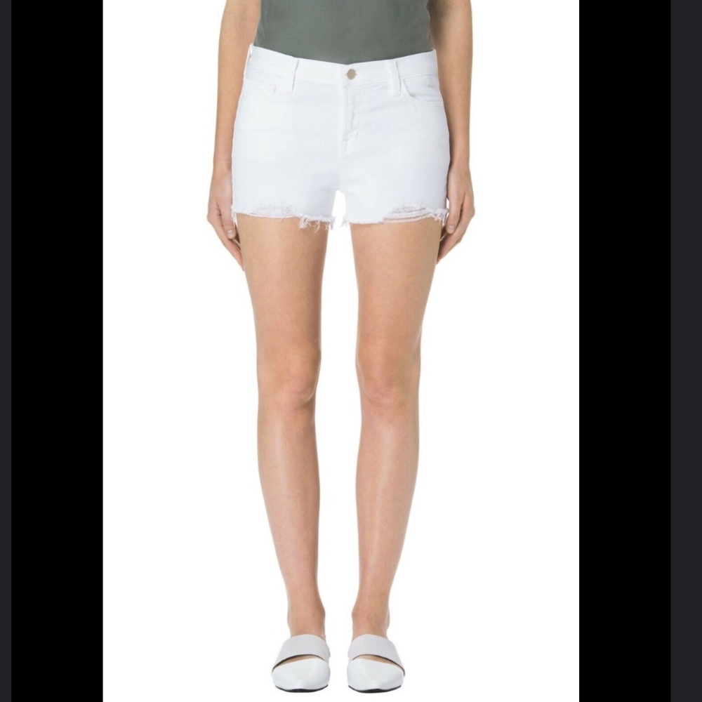 J BRAND Razed Blanc Raw Hem White Denim Jean Short 25